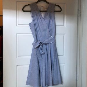 Seersucker faux wrap circle dress